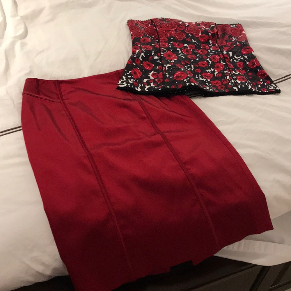 WHBM Red Satin Skirt